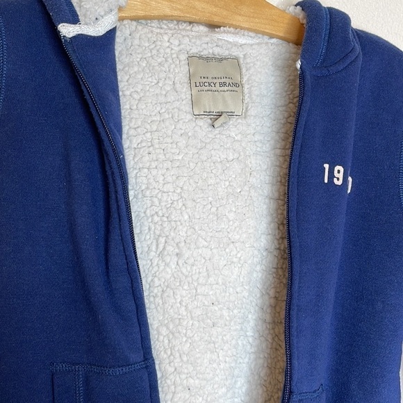 Lucky Brand Sherpa Lined Full Zip Hoodie Sweatshirt Navy Blue Youth Girl M 10/12 - Picture 3 of 7
